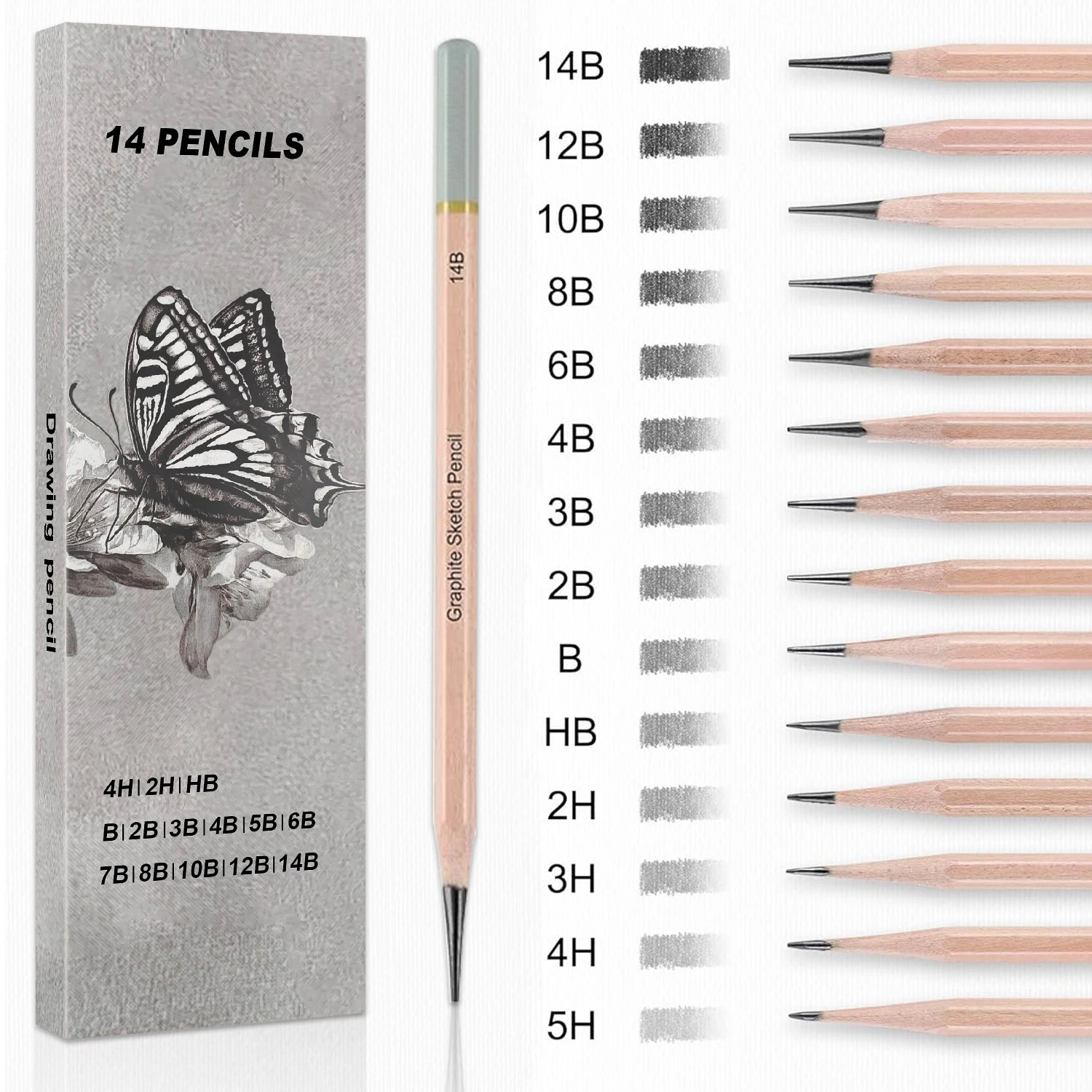 Pro Drawing Sketching Pencil Set,5H-14B Graphite Shading Pencils for Pro Artists,Drawing,Sketching,Shading(14/44/49/60/68 pcs)