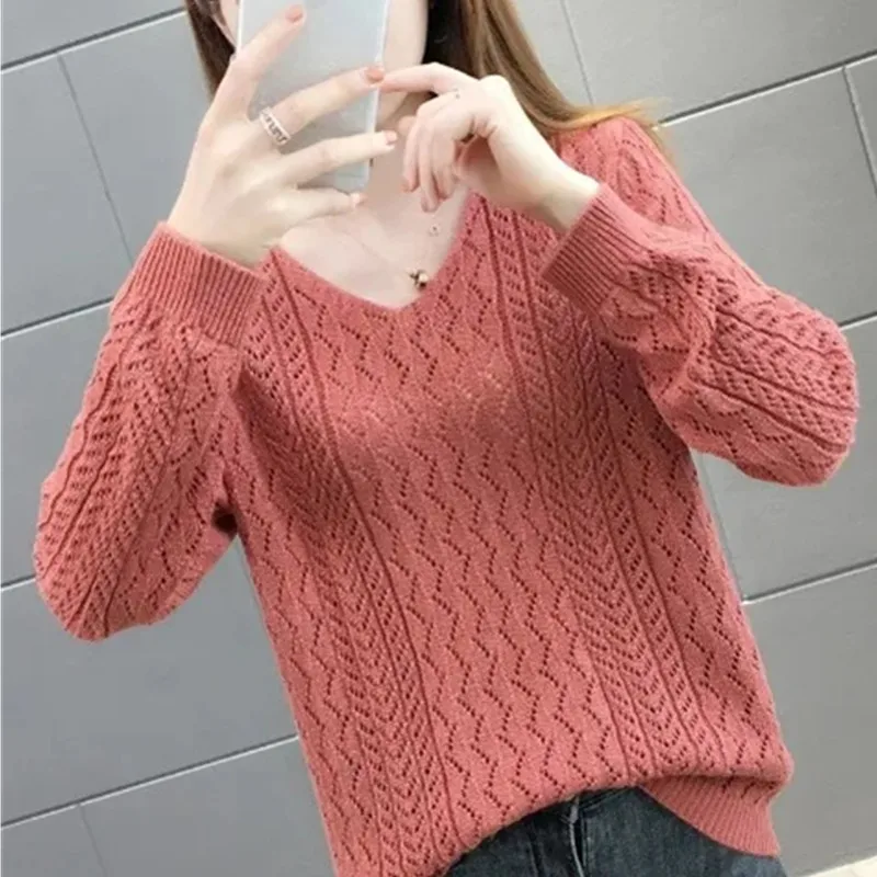 Otoño Invierno nuevo suéter de cachemira mujeres mantener caliente jerseys con cuello en V suéteres de punto moda coreana camisetas de manga larga