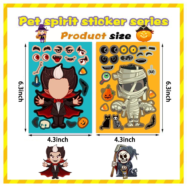 32Sheets Children DIY Puzzle Sticker Halloween Ghost Skull Pumpkin Face Assemble Stickers Kids Toys Boys Girls Gifts