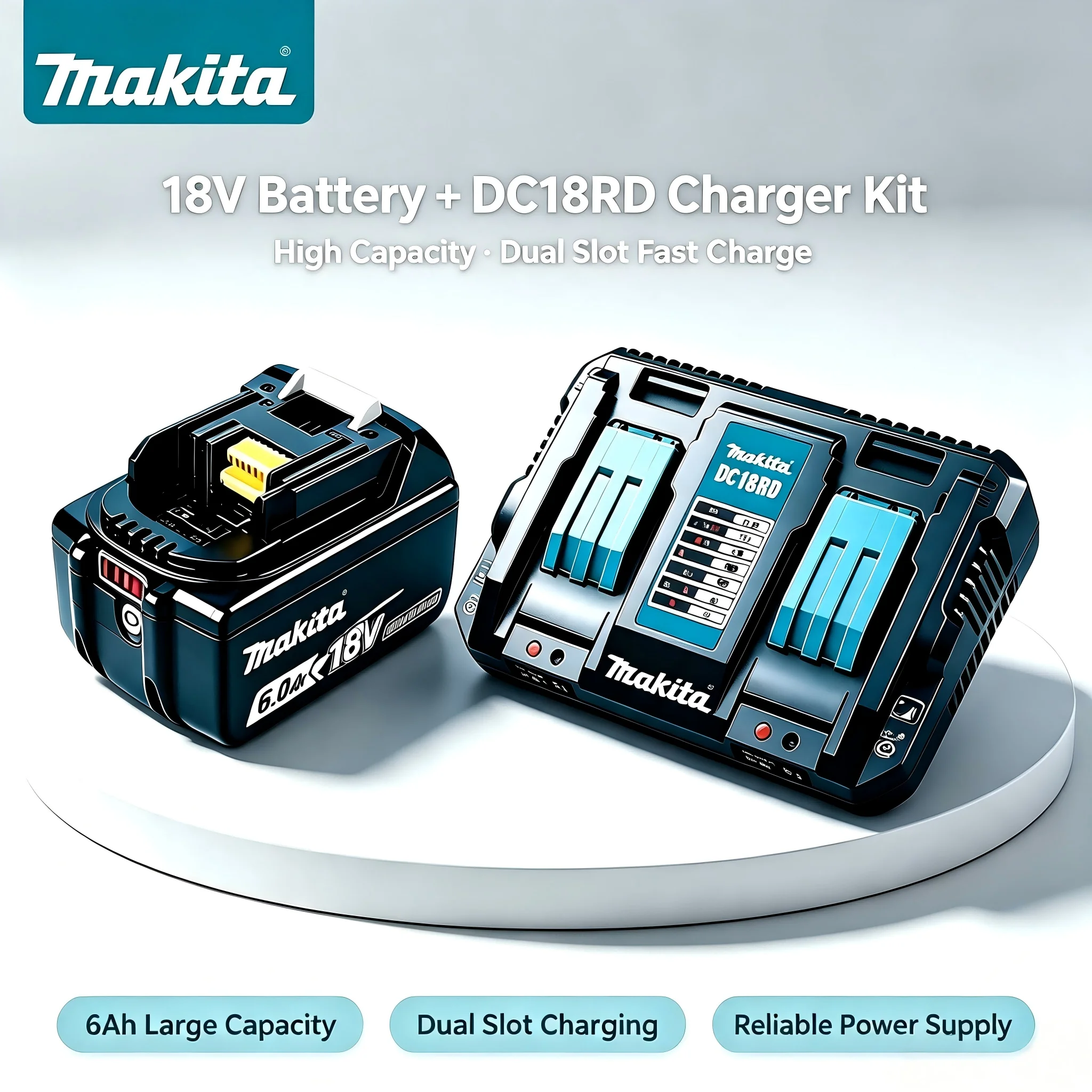 Makita 18V LXT Combo Kit 6.0Ah High Capacity Lithium Battery DC18RD Dual Slot Fast Charger Fit All 18V Cordless Power Tools
