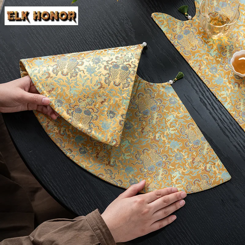 Brocade Floating Gold Tea Table Mats Elegant Tea Tray Napkin Cloth Drink Coaster Household Dinner Table Cloth Mat Teaware Craft