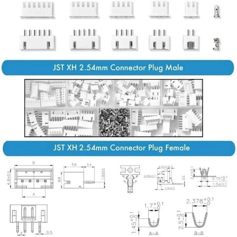 500PCS JST-XH Connector Kit - 2/3/4/5/6 Pin Housing & 2.54mm Female Socket for Cable Adapter & DIY Projects