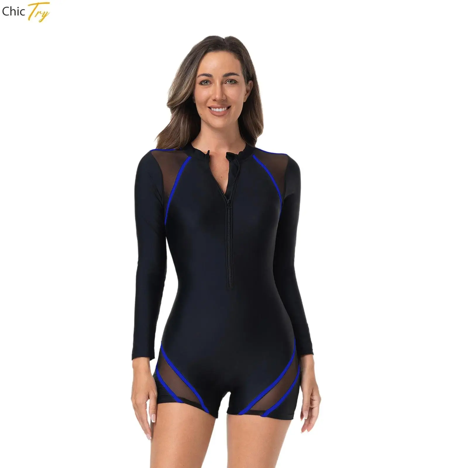 Traje de baño de una pieza para surfear para mujer, sin mangas, danza moderna, mono corto con contraste, traje de neopreno con protección contra sarpullidos, traje de baño