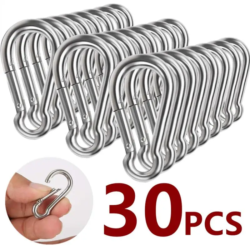 Carabiner Clip 304 Stainless Steel M4 Spring Snap Hook Heavy Duty Quick Link Lock Carabiner Hook Outdoor Keychain Fastener Hook