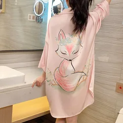 New Nightgowns Women Summer Spring Thin Sexy Fox Printing Nightshirts Sleepwear Homewear Cozy Nightdress Half Sleeves Pyjamas