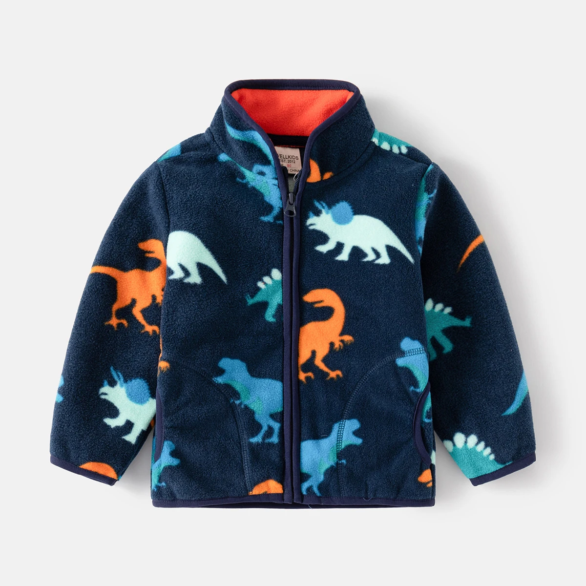 Children Cartoon Dinosaur Fleece Coat Boys Girls Warm Stand Collar Zipper Jacket Autumn Winter Outerwear