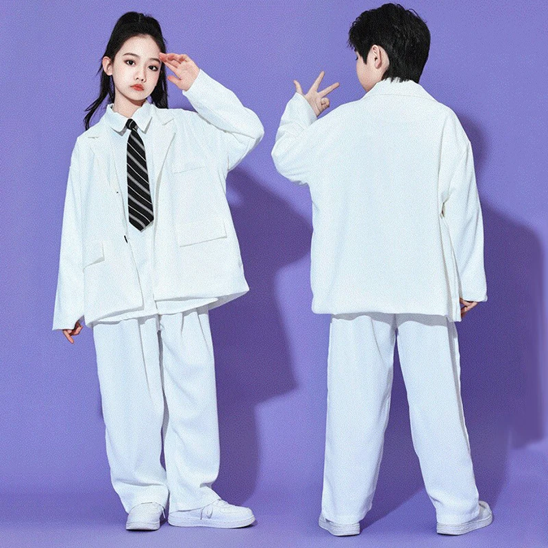Jazzdanskostuum Kinderen Casual Pak Wit Overhemd Zwart Blauw Groen Broek Hiphop Danser Voor Jongens Meisjes Street Dance Wear 2796