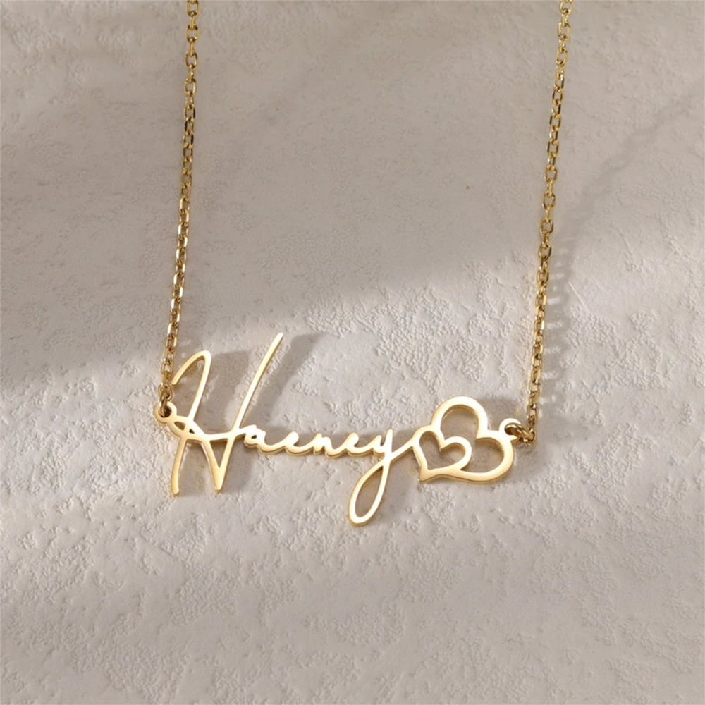 New Personalized Heart Handwriting Name Necklace Luxury Designer Jewelry Custom Collares Aesthethic Chain For Men