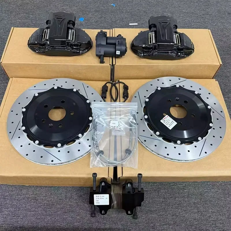 High Custom Rear EPB 4 POT Big Caliper Kit with Drilled   Slotted 380mm Brake Discs