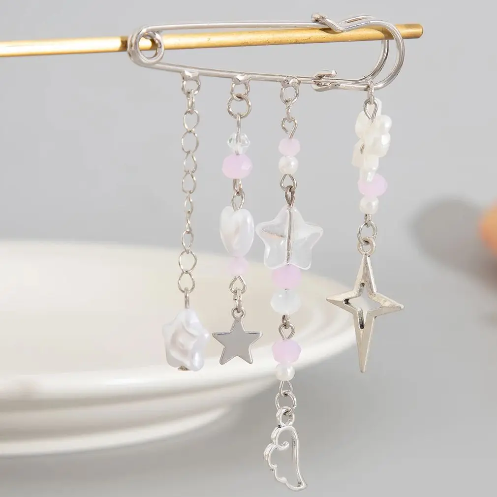 PuRui Romantic Pink Chest Circular Needle Brooch Women Trendy Buckle Pin Tops Clothing Star Wings Bow Tassel Pendant Jewelry