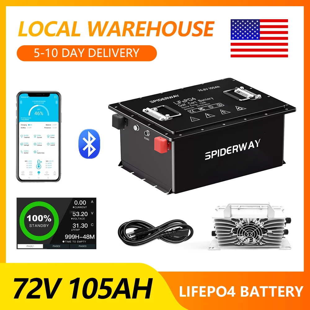 72V 105Ah Lithium Battery for EZGO Club Car Golf Cart, with 200A BMS & Bluetooth & Mobile APP