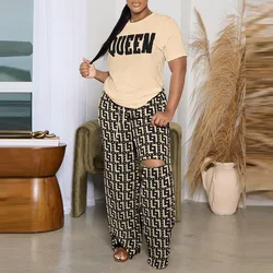 Spring And Summer New Casual Printing Short Sleeve Wide Leg Pants Set Fashion Pants Loose T-shirt Set Women's Clothing