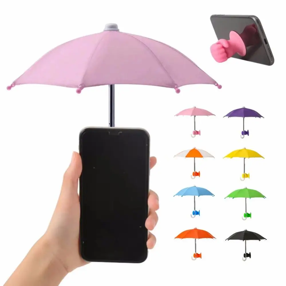 Guarda-chuva de telefone com ventosa de punho, proteção solar universal mini à prova de vento, guarda-chuva para celular, acessórios para telefone