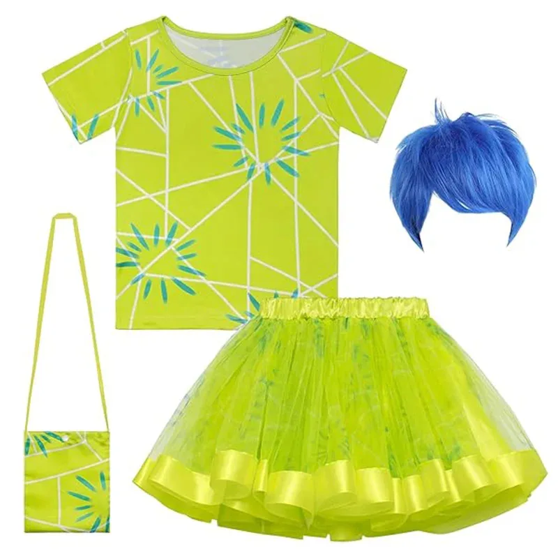

Kids Joy Princess Dress Set T-shirt Tutu Skirt Bag Wig For Girls Movie Dress Up Outfits Halloween Christmas Birthday Party 4-7Y
