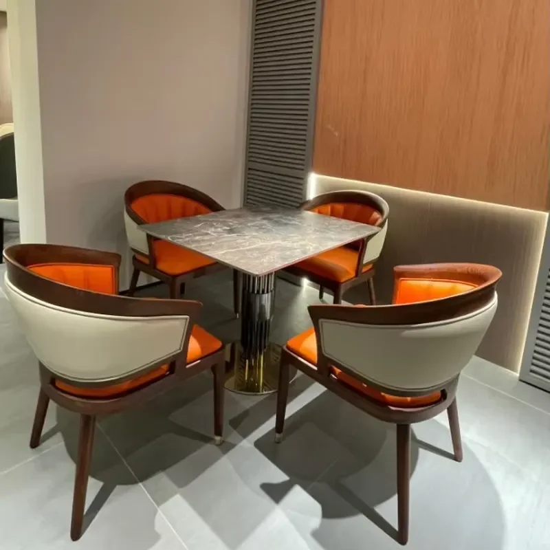 Indoor Cafe Furniture Burnt Stone Table and Chair Set Round Reception Conference Table Lounge Area Leisure Seating
