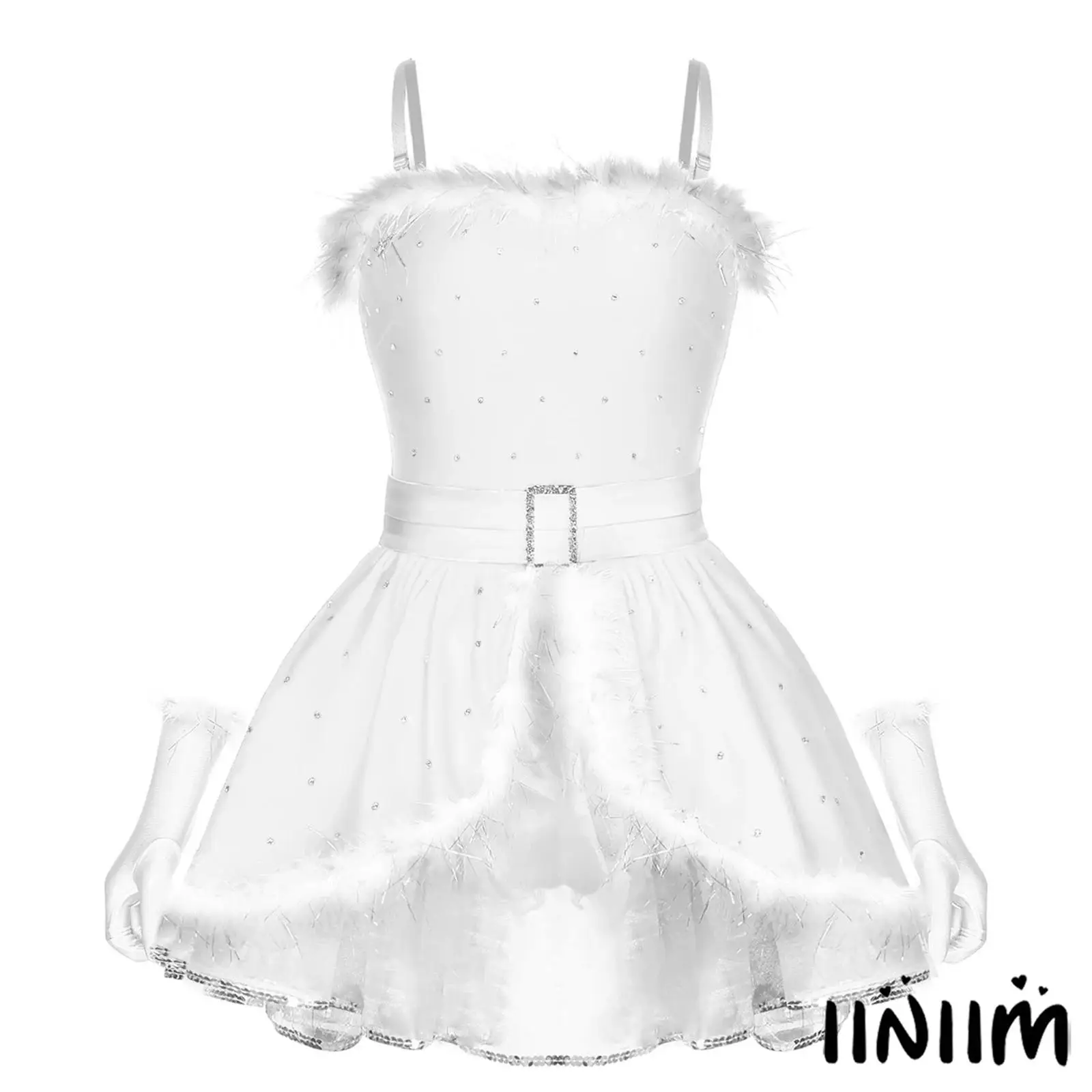 

Women's Gingerbread Man Dress with Gloves Set Shiny Rhinestones Fuzzy Trim Christmas Dress Xmas Snowman Mrs Santa Costume