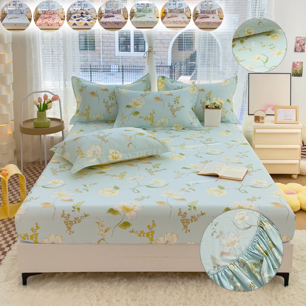 

1PC/3PCS Set 100%Cotton Bed Sheet Flower Printed Mattress Cover Single/Queen/King Fitted Bedsheet Double Bed Sheets 여름 침대 커버