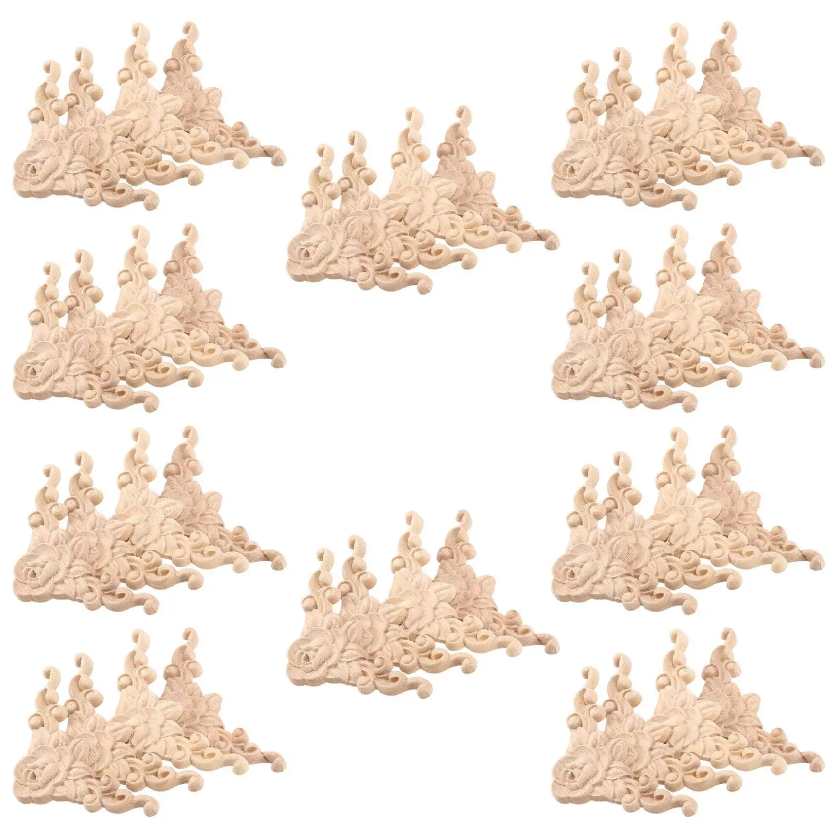 ABVG-40Pcs 8X8cm Wood Carved Corner Onlay Applique Door Cabinet Rose Unpainted European Style