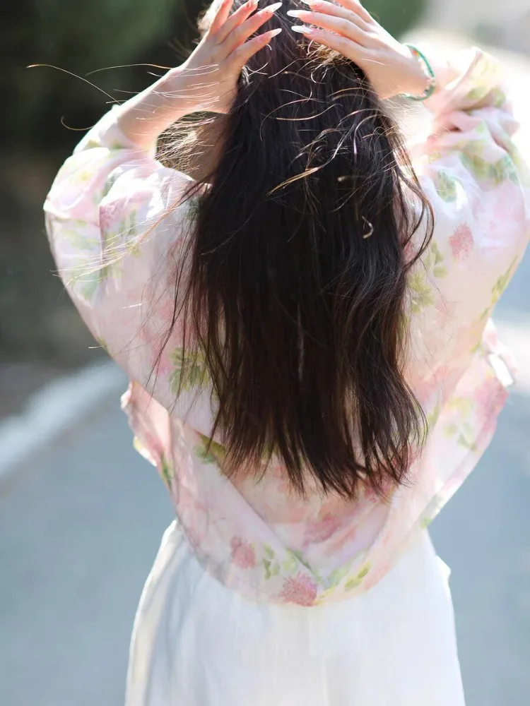 Original Design New Chinese Style National Style Shirt Loose Large Size Sunscreen Ramie Printed Shirt Tops Loose Elegant