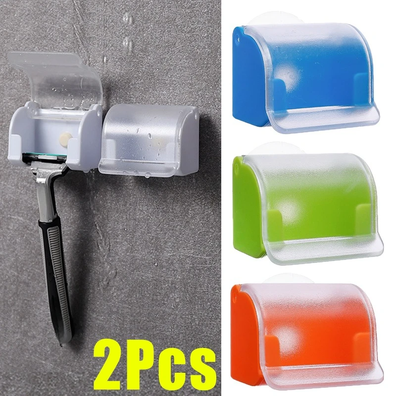 Punch Free Razor Holder with Covers Waterproof Men Shaver Storage Rack Wall-mount Self-adhesive Suction Bathroom Organizer Shelf