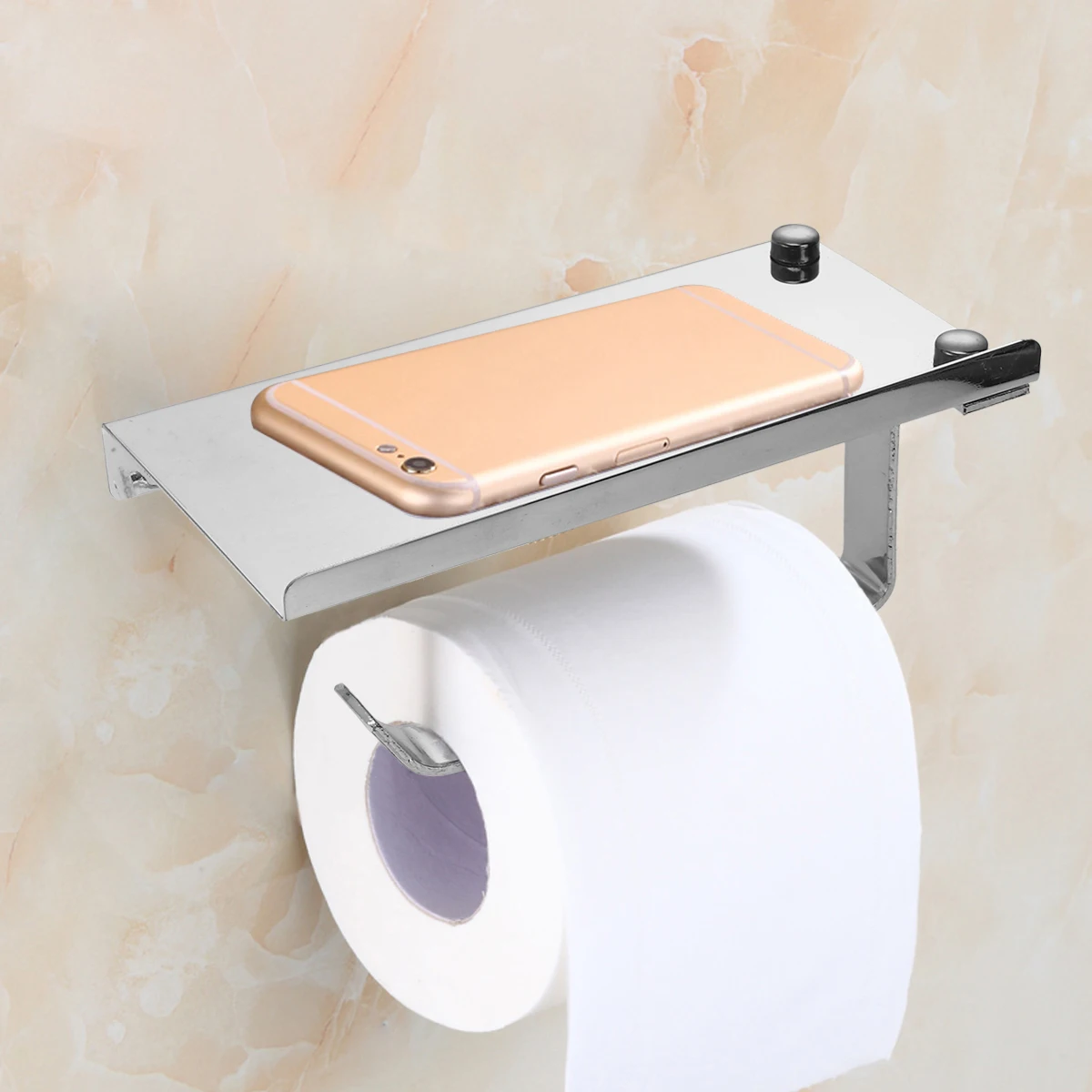 

Stainless Steel Tissue Holder Bright Silver 18*9.1*7.8Cm Mobile Phone Storage Rack Bathroom Paper Roll Holder Multifunction