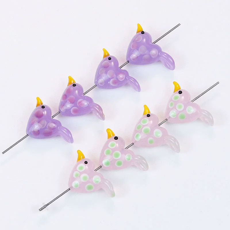 2pcs 28x16mm Japan Style Love Bird Lampwork Beads Cute Polka Dots Murano Glass Little Bird Bead For Jewelry Making