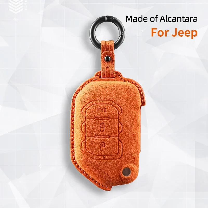 Car Key Case Cover Alcantara Suede For 2018-2021Jeep Wrangler JL Gladiator JT JLU 3 Buttons Keychain