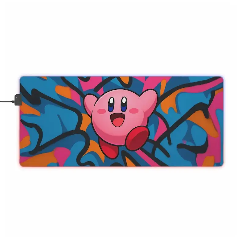 Alas Mouse Kirby Seni Jalanan Grafiti, 8 Ukuran, Lampu RGB, Alas Meja XXL, Kirby Berani, Alas Mouse Kawaii Urban, Perlengkapan Gamer Berwarna-warni