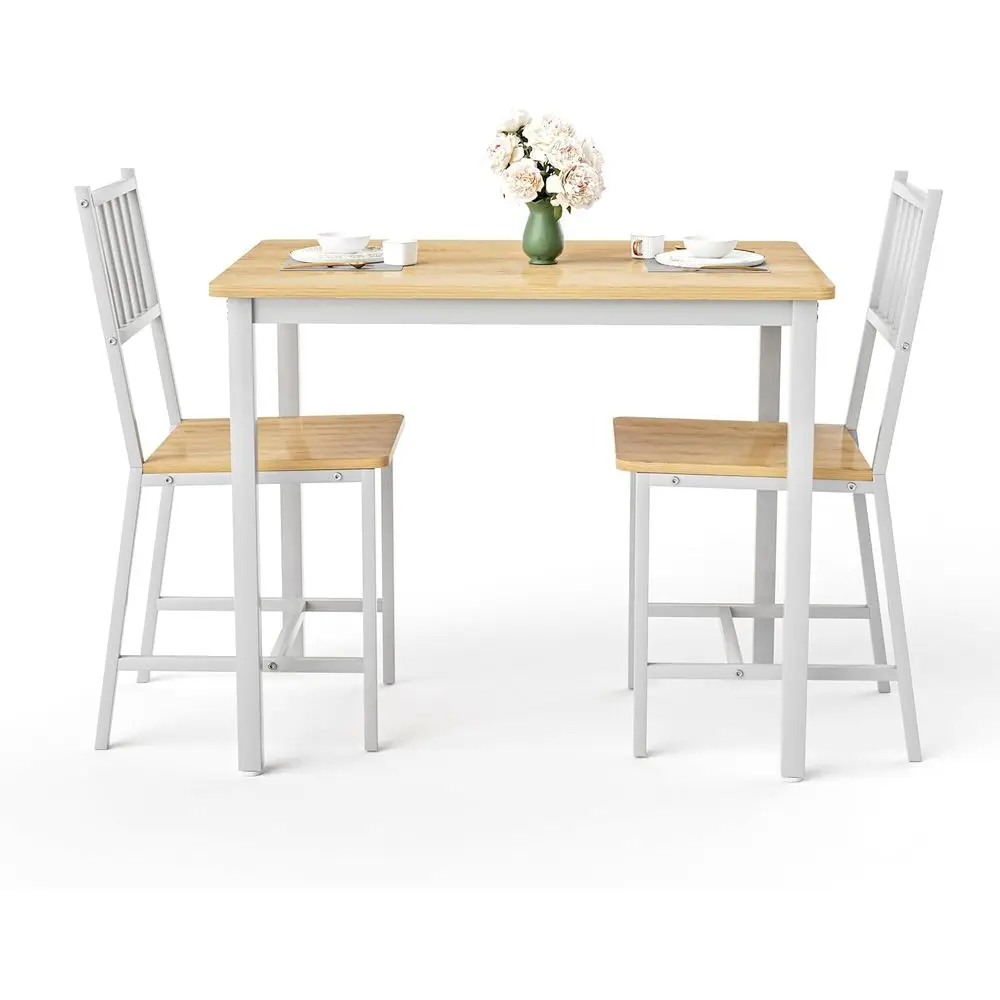 

Space-Saving Industrial Style Breakfast Table Set with 2 Chairs & Bar Table, Durable Steel Frame, Easy to Clean Surface, Suitabl