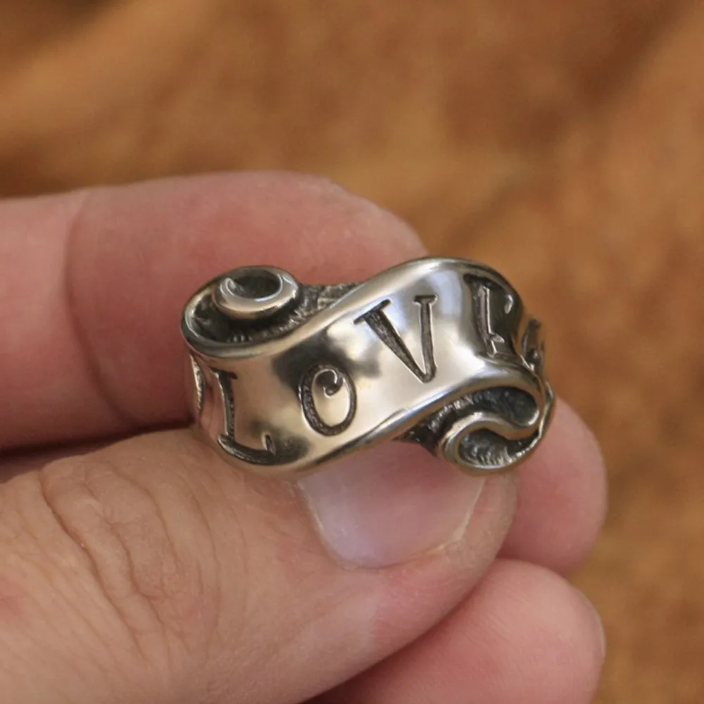 

Love & Hate Cupronickel Ribbon Ring Mens Biker Punk Jewelry CP105 US Size 7~15