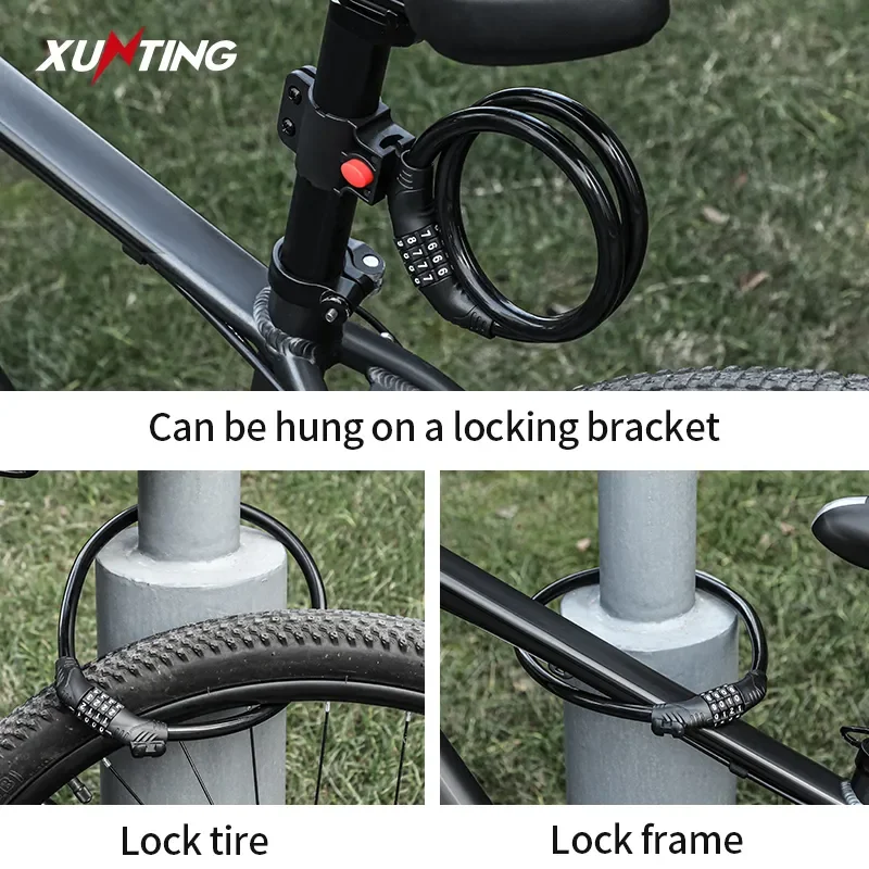 Xunting Bike Lock Cable 65cm Bike Cable Basic Self Coiling Resettable Cable Bike Locks with Complimentary Mounting Bracket Lock