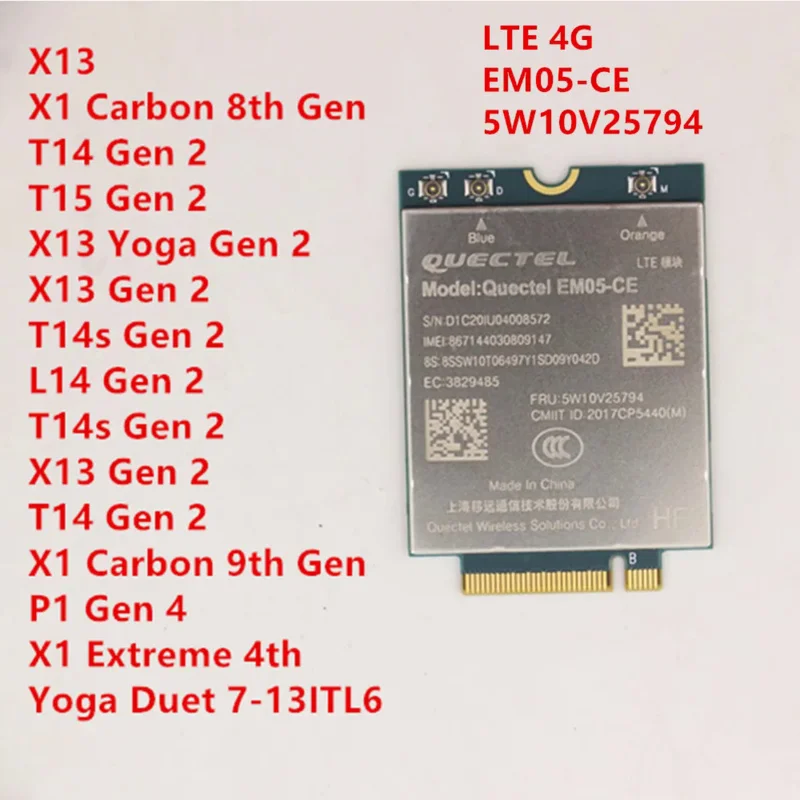 EM05-CE LTE 4G module For Lenovo ThinkPad X1 Carbon 8th/9th P1 X1 Extreme Gen 4 T14 T15 X13 T14s L14T14s Gen 2 5W10V25794