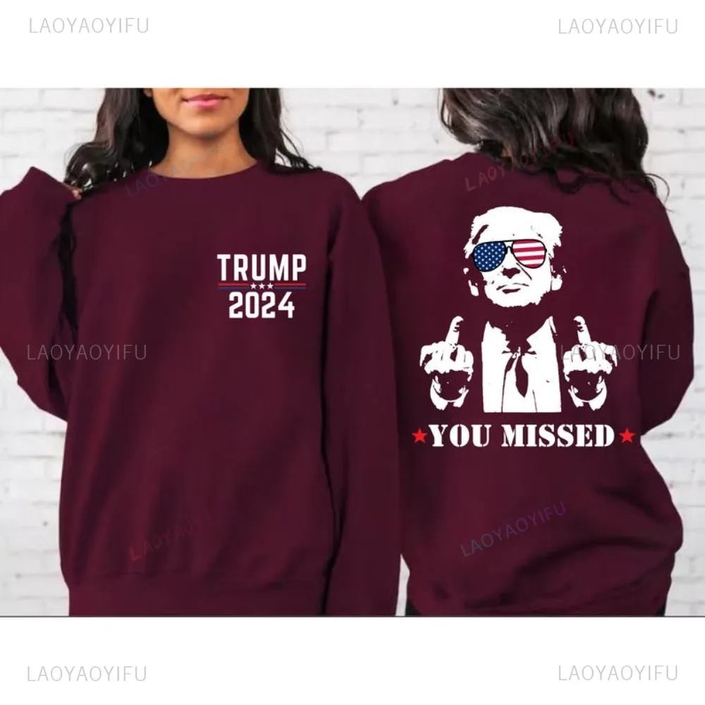 Sweatshirt You Missed Trump Sweatshirt, Assassination Attempt Trump Hoodie Middle Fingers Trump Presidential Election Pullovers