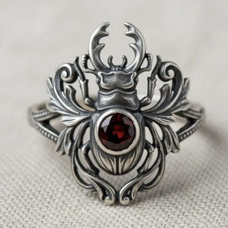 Jianjie Personalized Insect Design Widerings for Women Red Zircon Unique Easter Day Party Fashion Jewelry Accessories