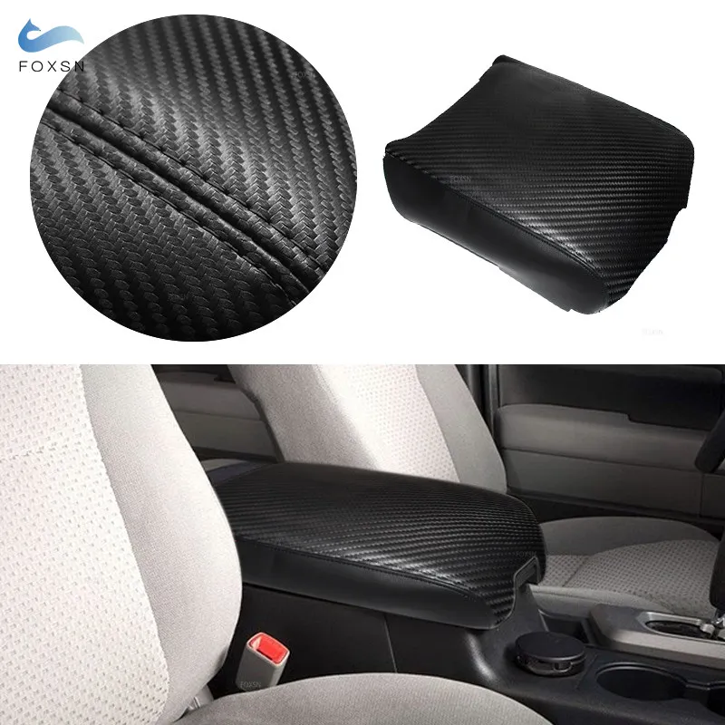 Carbon Fiber + Black Leather Splice For Toyota Tundra 2007 2008 2009 2010 2011 2012 2013 Interior Console Armrest Box Cover Trim