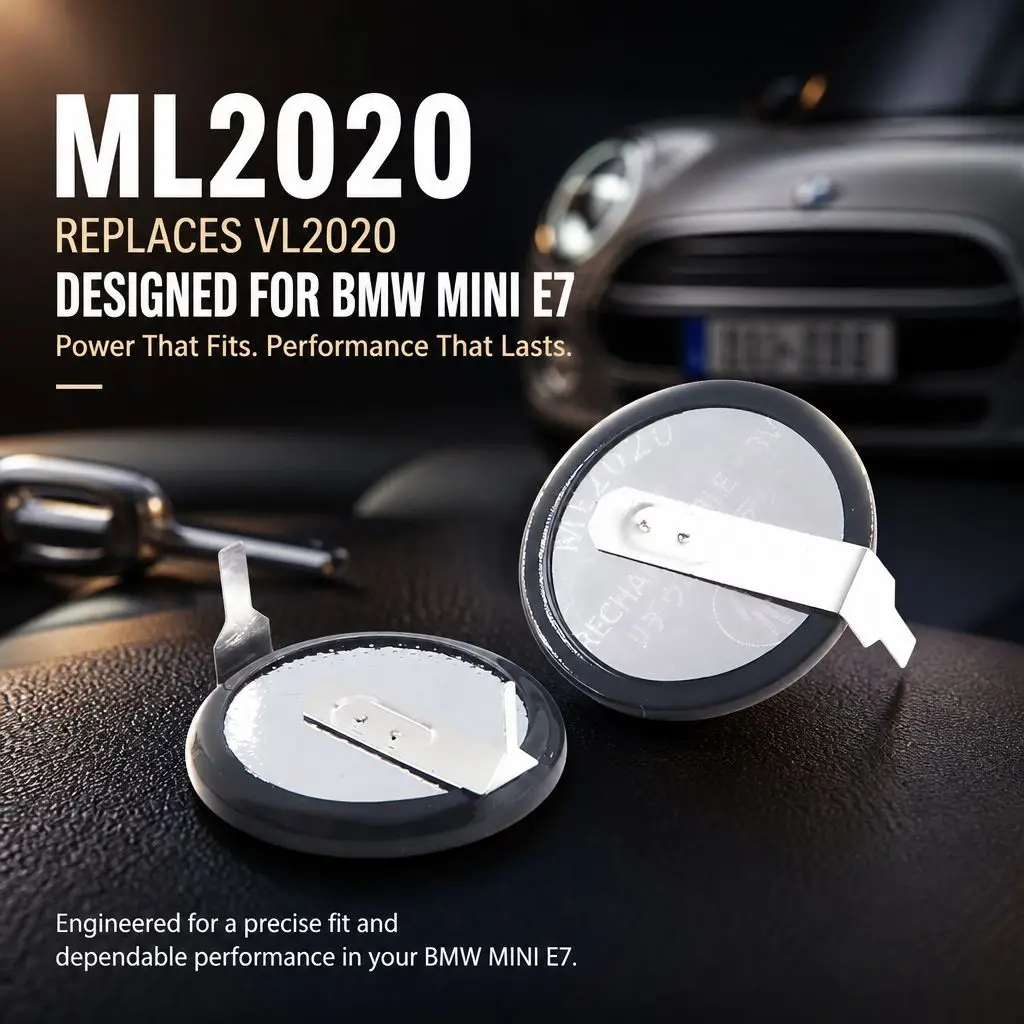 ML2020 3V Rechargeable Lithium Coin Battery With 90° Solder Tab Replace VL2020 For BMW E46 E60 E90 X3 X5 Mini Car Remote Key Fob