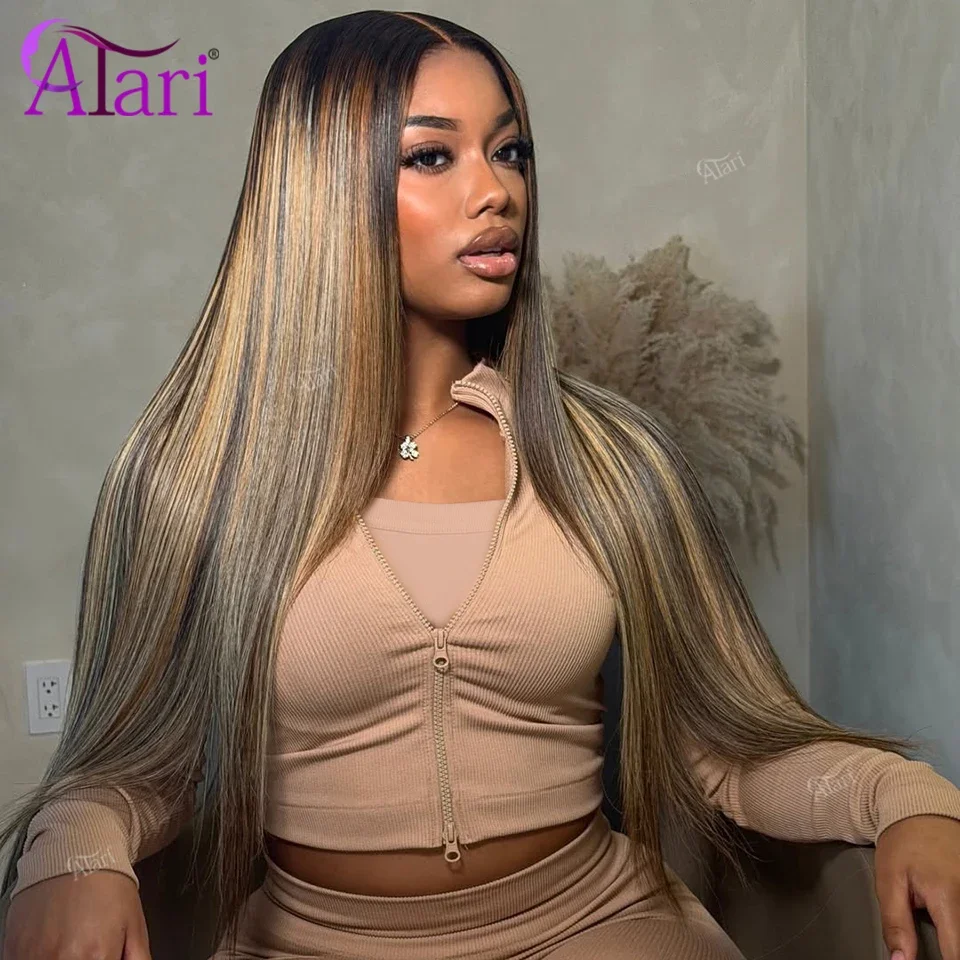 

13X4 13X6 Lace Frontal Straight Caramel Highlights Brown Wig Blonde Ash Body Wave Human Hair Wigs Pre Plucked Transparent Wig