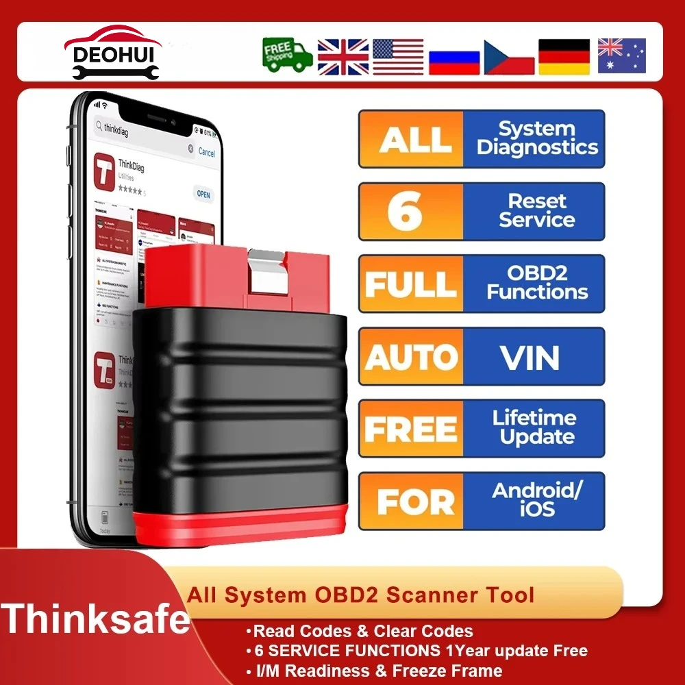 CSDOH Thinksafe Bluetooth OBD2 Automotive Scanner Car Code Reader 5 Reset All System OBD 2 Auto Diagnostic Tools PK Thinkdiag