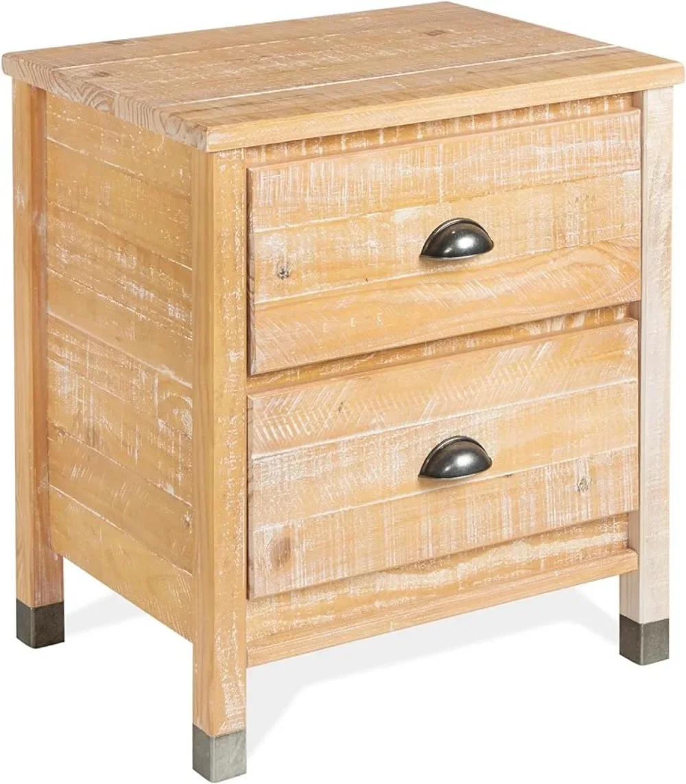 Baja Night Stand  2 Drawer  Solid Wood  Rustic Bedside Table for Bedroom Living Room  Sofa Couch