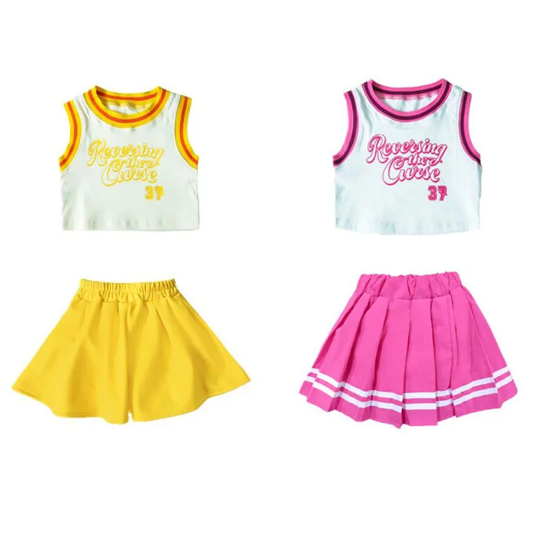 Children Hip Hop Summer Clothes Sets T-shirt Street Dance Skirt Girls Crop Top Cute Outfits Kids Jazz Cheerleader Costumes