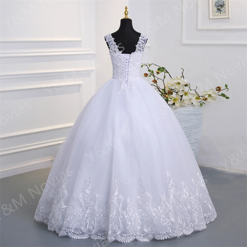 Y&M Novias Crystal Bead V neck Beautiful Lace Appliques Wedding Gown Embroidery Ivory Wedding Dress A line Customized Plus Size