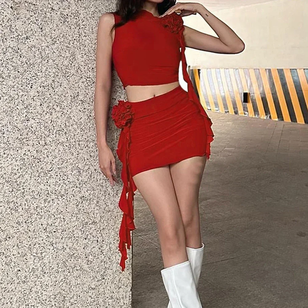 여성용 플로럴 탑 힙 스커트, 섹시한 짧은 스커트, 슬림핏 캐주얼 세트, 얇은 패션