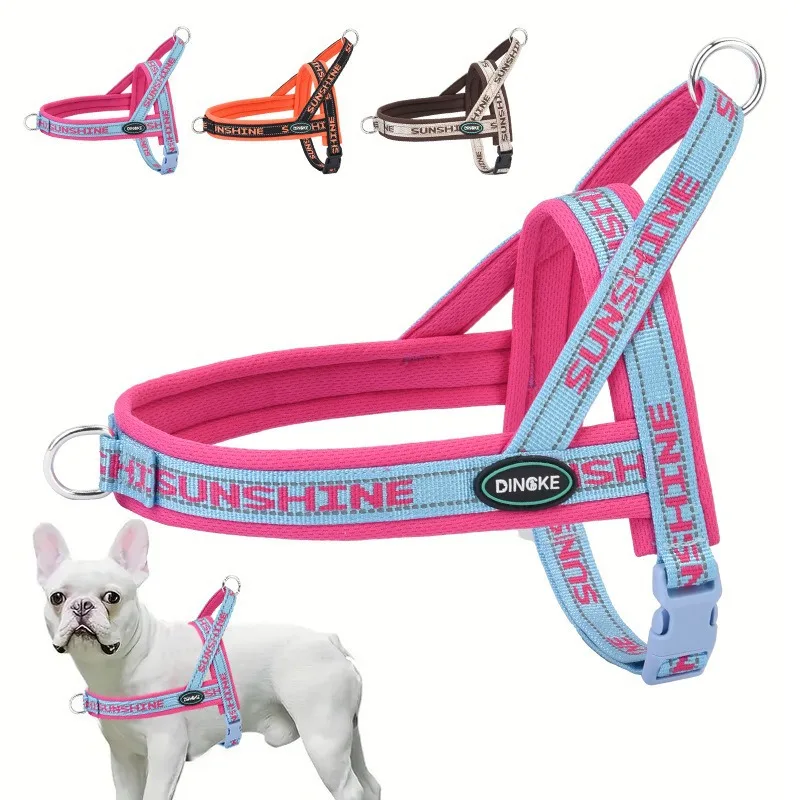 Harnais Réfléchissant Anti-Traction pour Chien, Style Gilet, Sangle Poitrail et Dorsale pour Chiens de Petite et Moyenne Taille, pour la Marche, la Laisse, la Sécurité en Extérieur et l'Usage Quotidien des Chiots