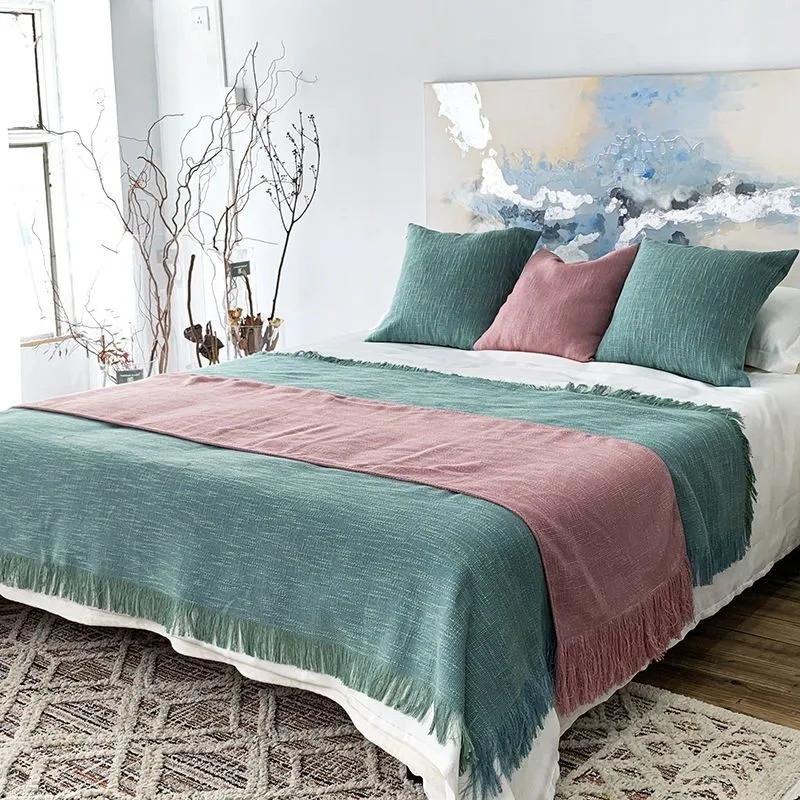 Modern Minimalist Coarse Linen With Tassel Solid Bed End Cover Hotel Bedding Headboard Bed Flag Bed Flag Bedroom Bed Flag ZG951