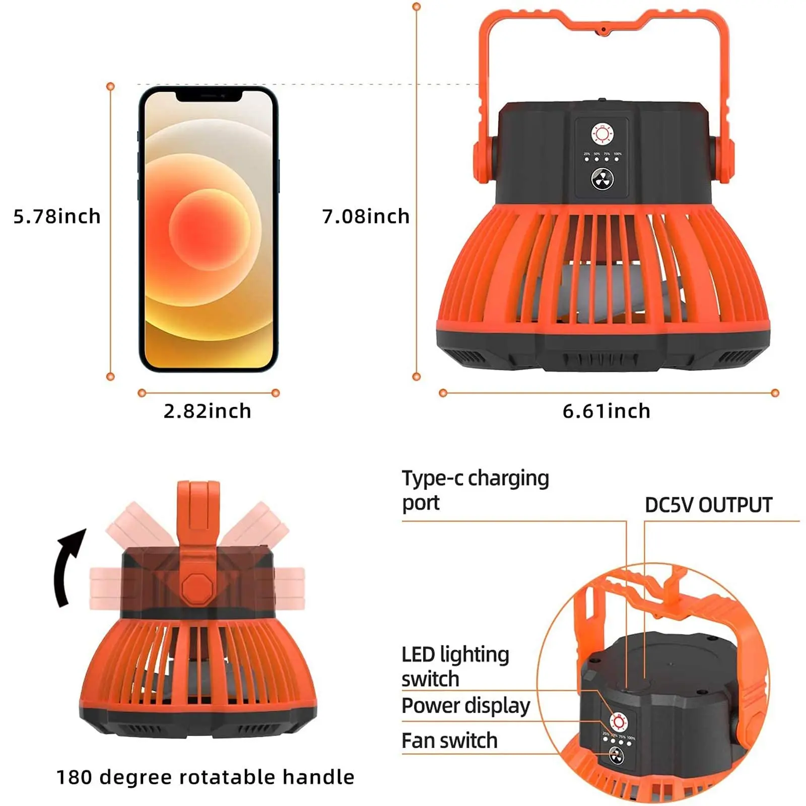 5200mAh LED Camping Fan Lights Outdoor USB Rechargeable Tent Camping Light Travel Portable Ceiling Fan Lamp Emergency Power Bank