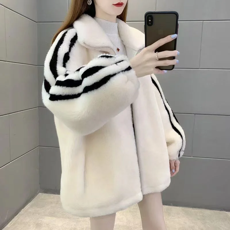 

Mid-length New Stand-up Collar Lamb Fur Coat for Women Thin Coat Trendy Coat