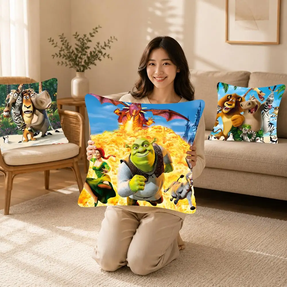 Whimsical Animation M-Madagascar Cushion Cover Bedroom bed reading backrest cushion Festive plush holiday Soft plush throw