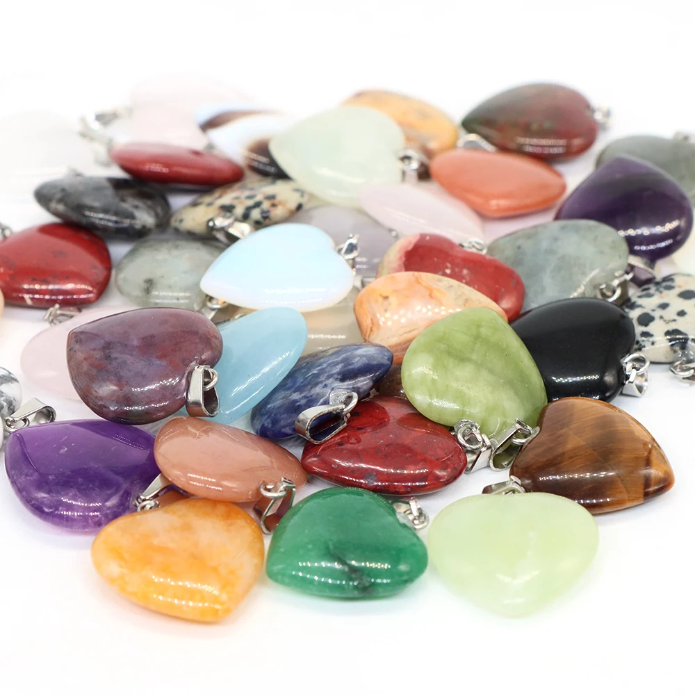 20mm Natural Stone Mix Heart Shape Charms Pendants For Jewelry Making Women Earring Necklace DIY Accessories 10pcs/Lot Wholesale