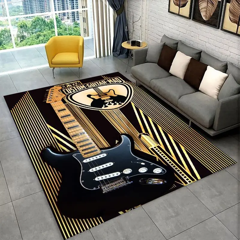 Retro Fender Guitar Logo Instruments Music Non-Slip Area Rug for Living Room,Bedroom,Playroom,Carpet Floor Mat Home Decor Rug