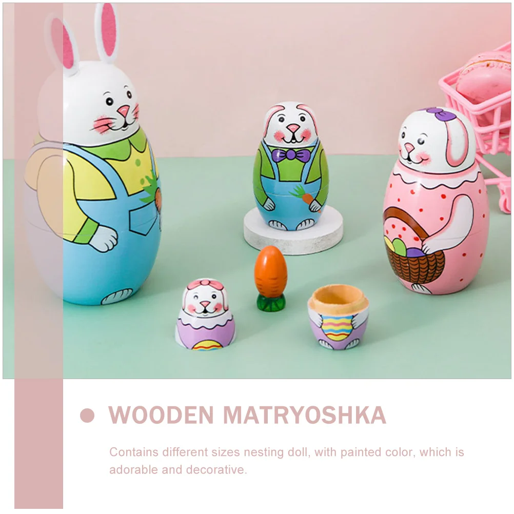 Lapin de table à manger pour enfants, jouet de nidification, poupées Matposhka, cadeaux de dessin animé en bois, peint